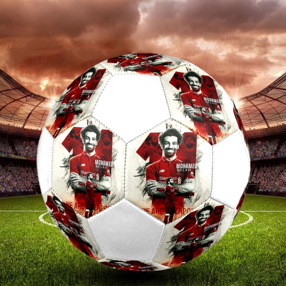 Salah Printed Size 5 Soccer Ball, Machine-Stitched PVC, Durable & High Bounce, All Ages Fit, fan merchandise, matches & outdoor use.