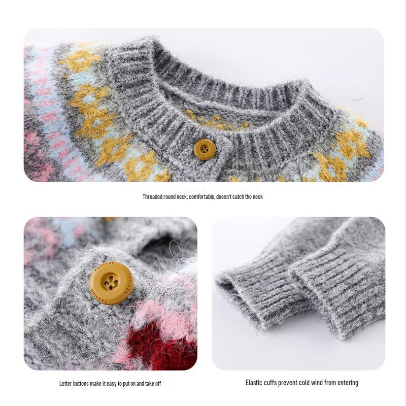 Girls Retro Fair Isle Crew Neck Knit Sweater