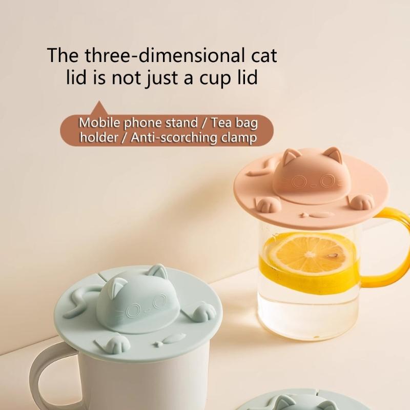 Dustproof Drink Cup Covers Food Grade Silicone Cup Lid Lovely Cats Mug Lid Leakproof Simple Mug Covers