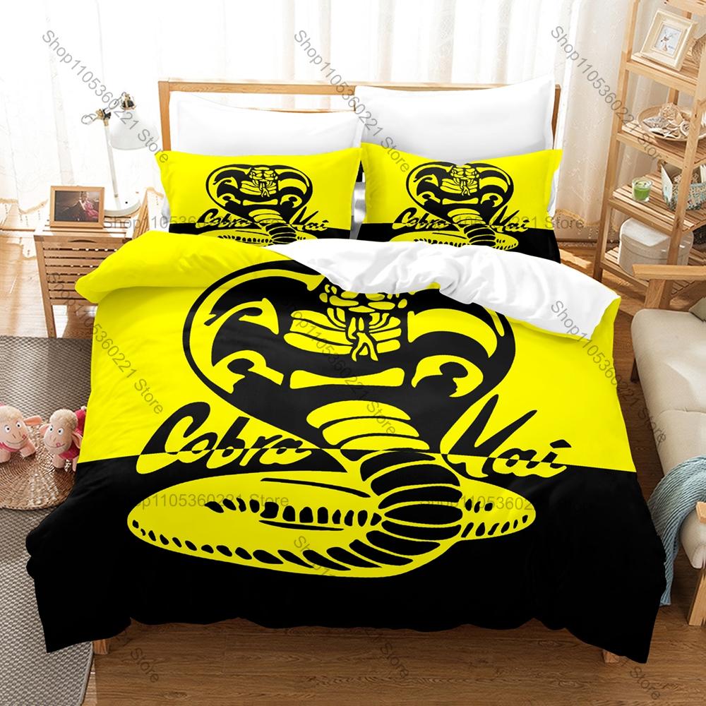 Cobra Kai Karate Kid Bedding Set 3Pcs Duvet Cover Pillowcase Retro 80s Movie Fans Bedroom Decor 135x200cm