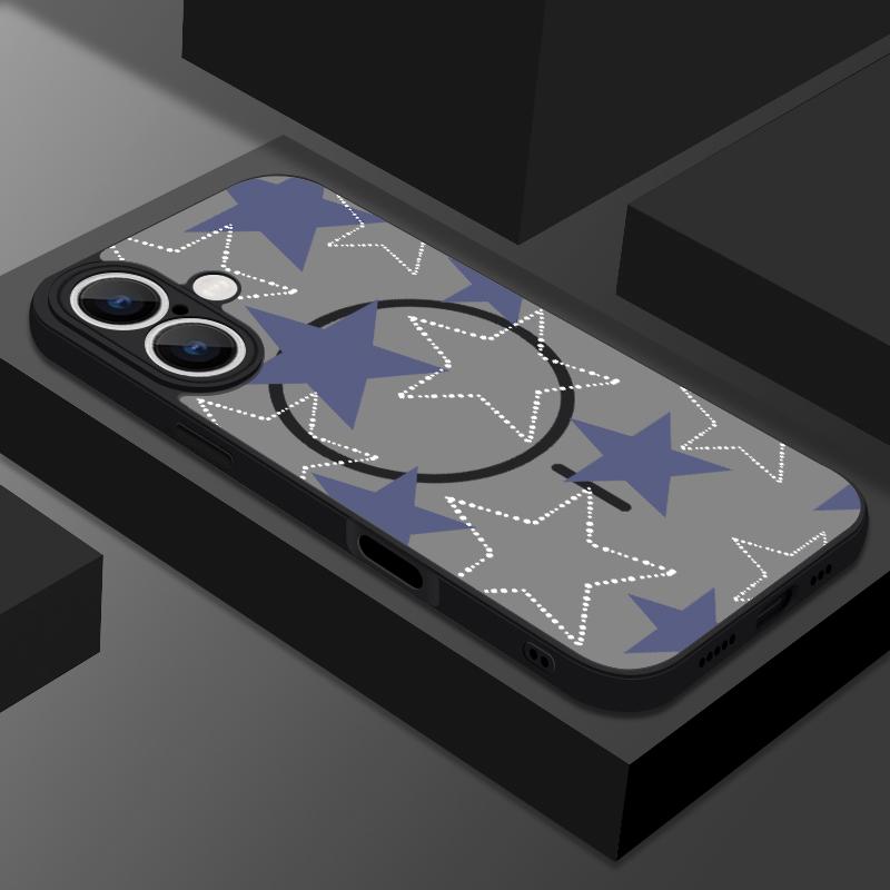 For iPhone 16 Pro Max 16E 15 14 Pro 13 Cover Stars Pattern Matte Clear Wireless Charge Shockproof Soft Edge for MagSafe Magnetic Phone Case