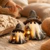 Vintage Herbst-Dekorationszubehör Halloween Geist Zaubererhut Harzfigurine mit LED-Laterne, Hexe Einzigartiges Feiertags-Sammlerstück Hält Lampenstatue,