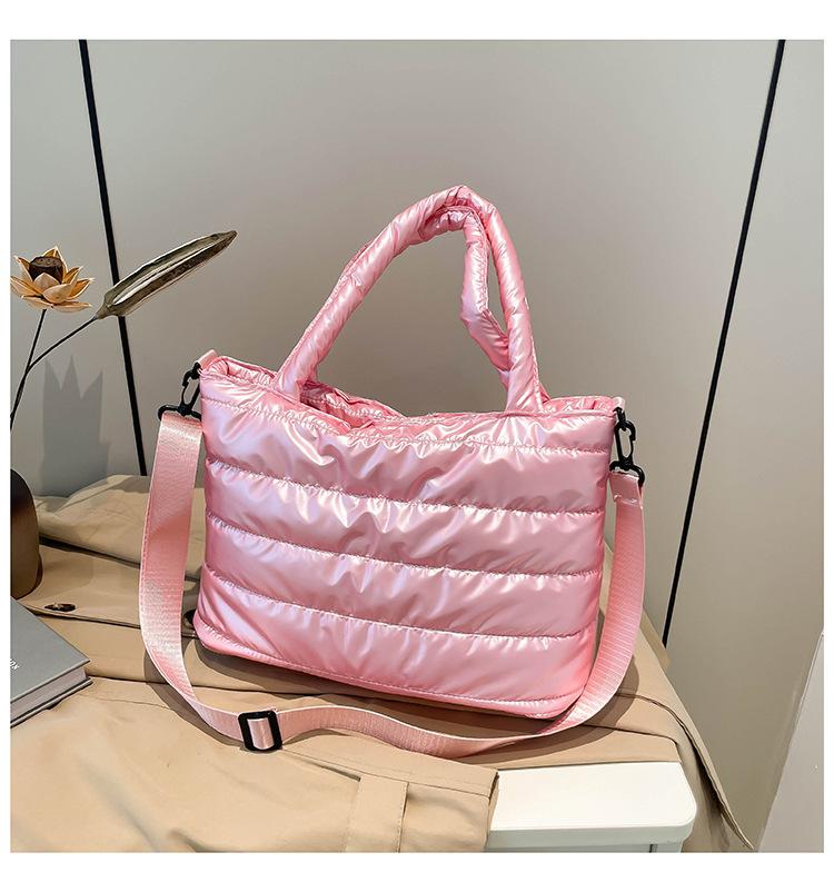 Winter casual lazy wind foreign style portable wide shoulder strap messenger bag women's space cotton embroidery thread large capacity solid color