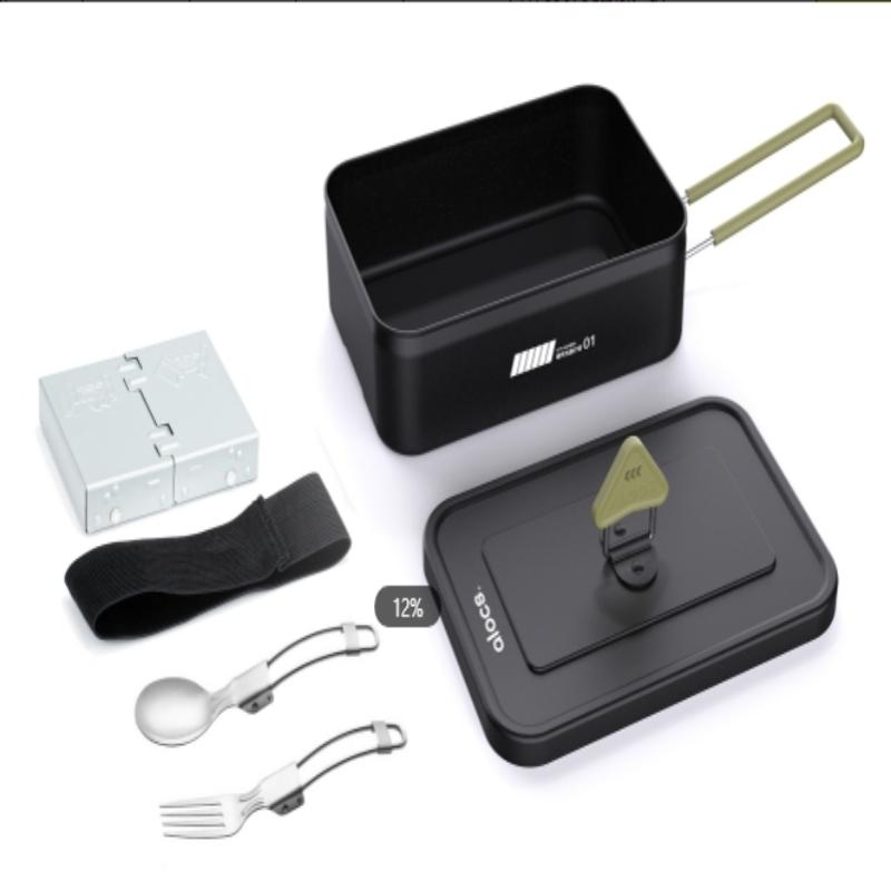 ALOCS Outdoor Camping Four-piece Windproof Cookware Set, Four-layer Hard Anodized, Suitable for camping/RV/survival