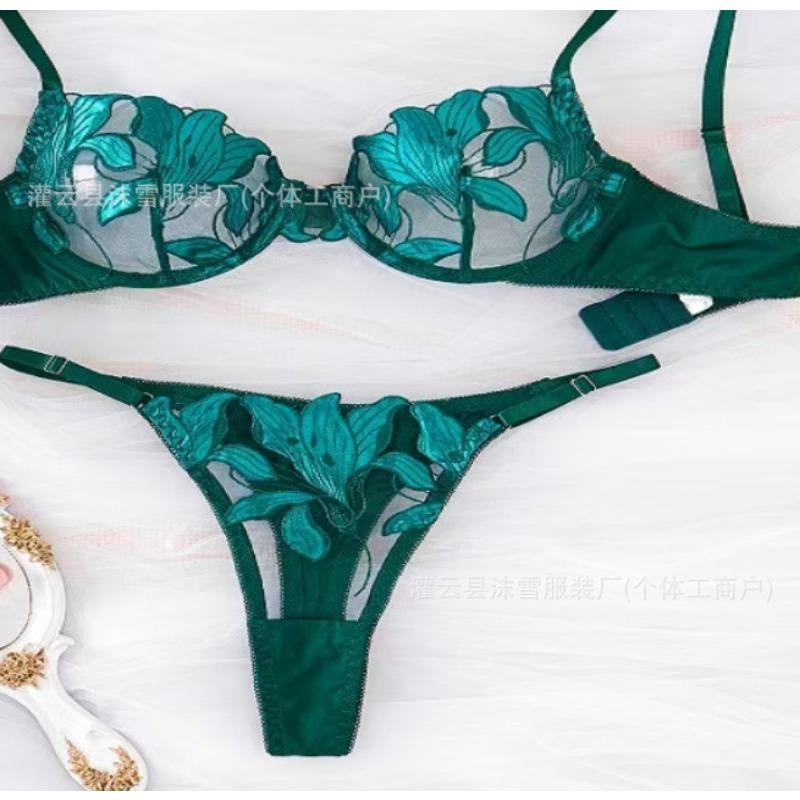 Lingerie sexy à broderie de petites fleurs fraîches ensemble sexuel soutien-gorge sexy charme sexy pour femmes