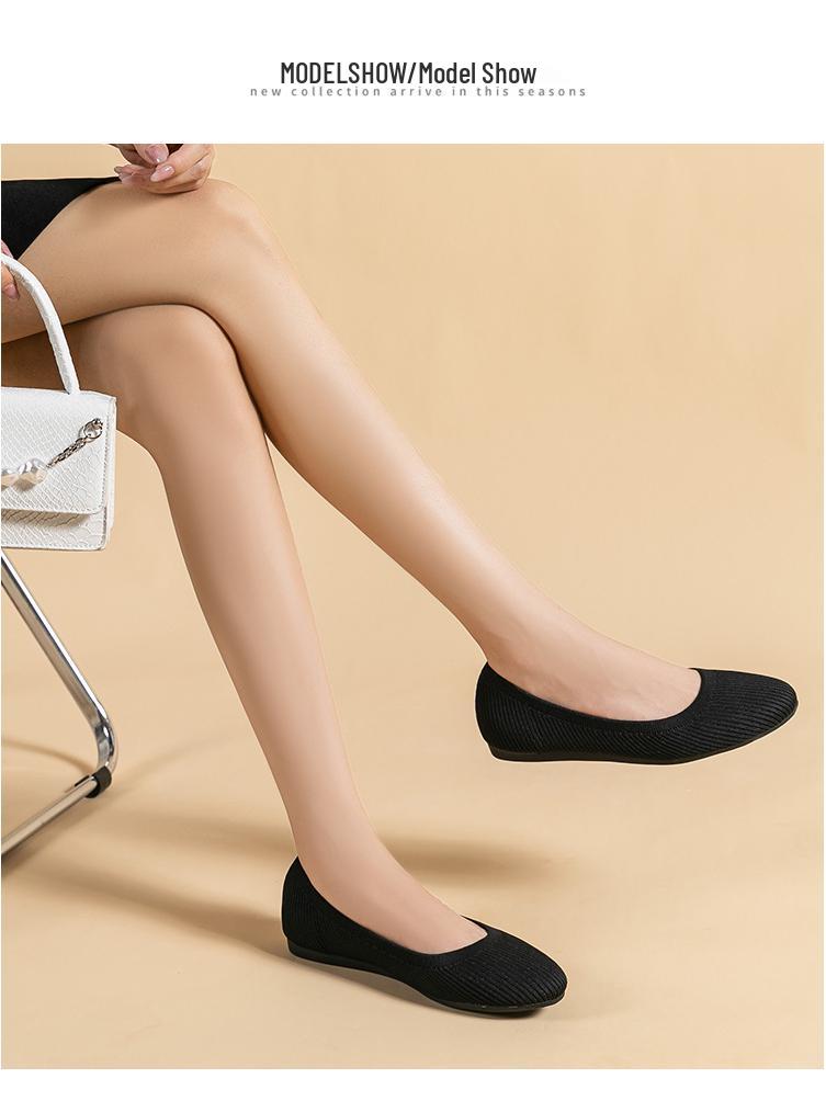 Y2 Women's Plus Size Knit Soft Sole Flat Shoes (Sizes 41-44) - Solid Color, Round Toe, Low-Cut, Old Beijing Style.