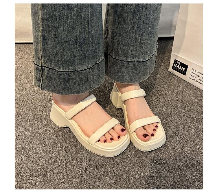 

2025 summer new Roman one-word platform high-heeled cool slippers women wear beach shoes open-toed women s shoes 35