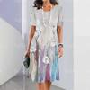 Elegant Women Short Sleeve Fashion 3d Print Midi Dress Plus Size Beach Clothing