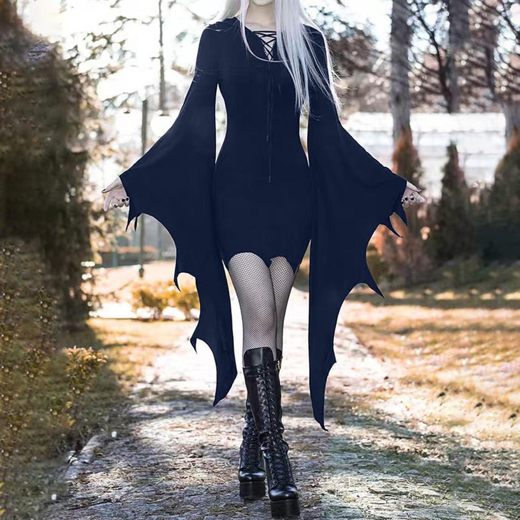 Halloween Dress Up Ladies Dress Halloween Women's Fall V Neck Color Sexy Slim Sleeve Dress