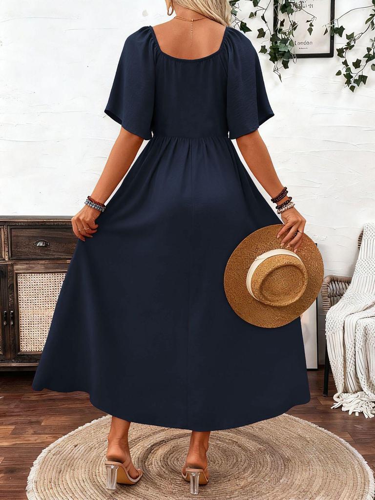 Damen Boho-Kleid mit quadratischem Ausschnitt und Rüschenärmeln