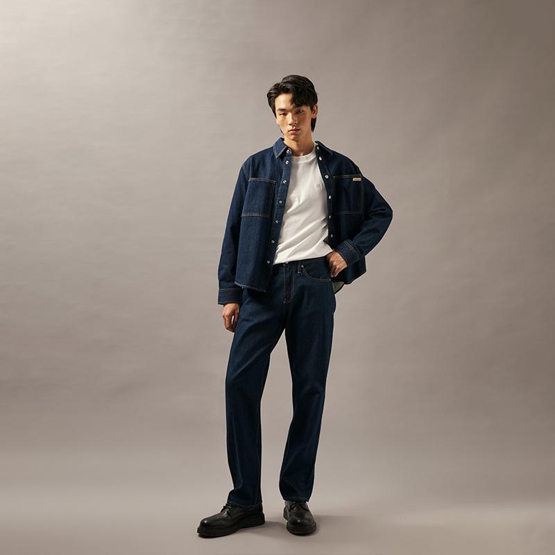 Calvin Klein Classic Retro Square Pocket Loose Denim Shirt Men shirts Dark-Blue J327310