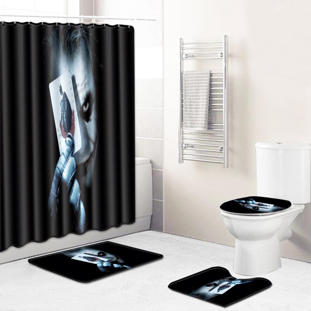 Thriller Skull Print Bathroom Non-Slip Floor Mat Shower Curtain Combination Carpet European And American Style