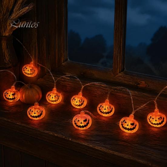 Halloween String Lights Lights, 10/20 LED Spooky Pumpkin Ghost Fairy Light, Battery Operated for Indoor Outdoor Home Yard Patio Decor Party Supplies