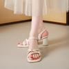 Elegant Simple Niche Women's  2025 Summer New Style Wide Square Heel One Letter Strap Sandals Trendy Fashionable