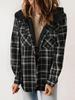 Autumn and winter women's plaid jacket long sleeved hairy hooded jacket with pockets