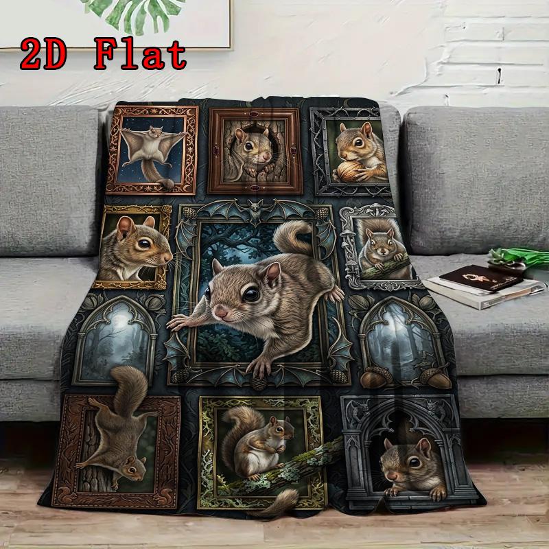 Squirrel Portrait Gallery 2D Flat Pattern Flannel Blanket, High quality All Seasons, Home Decor, Warmth and Comfort, Perfect for Christmas Gifts.