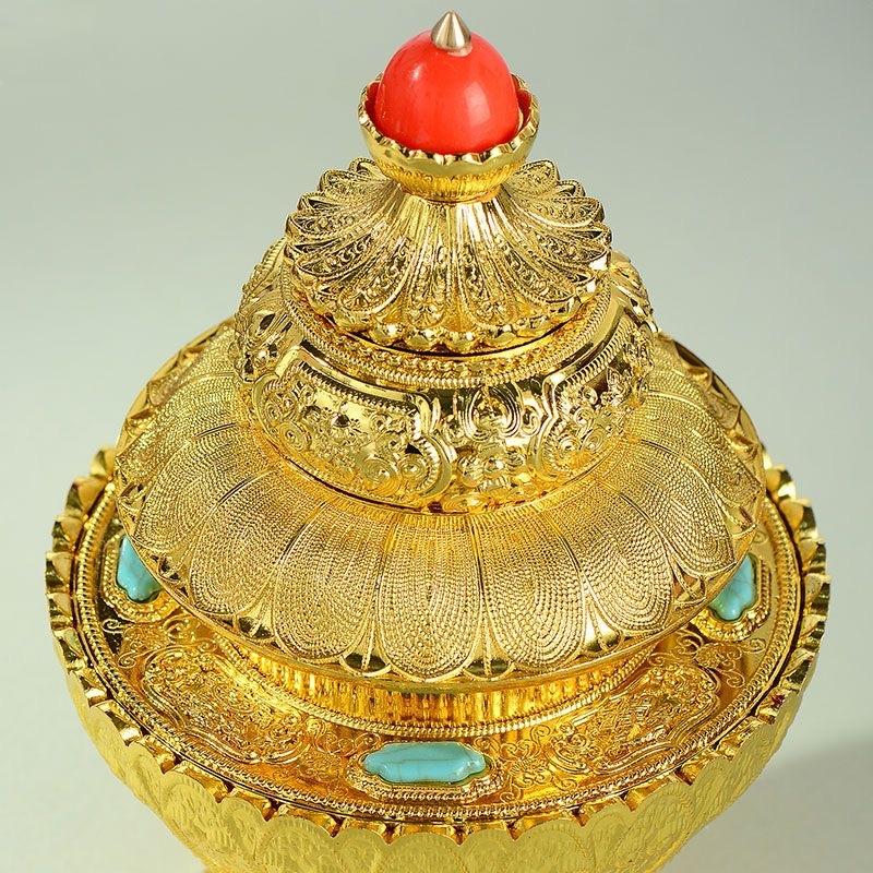 Buddhism 4 Layer Rice Bottle ,Inlaid Gem Alloy Handicraft Tantric Spices Storage Bottle,Tibetan Desktop Altars Decorative,1Pcs