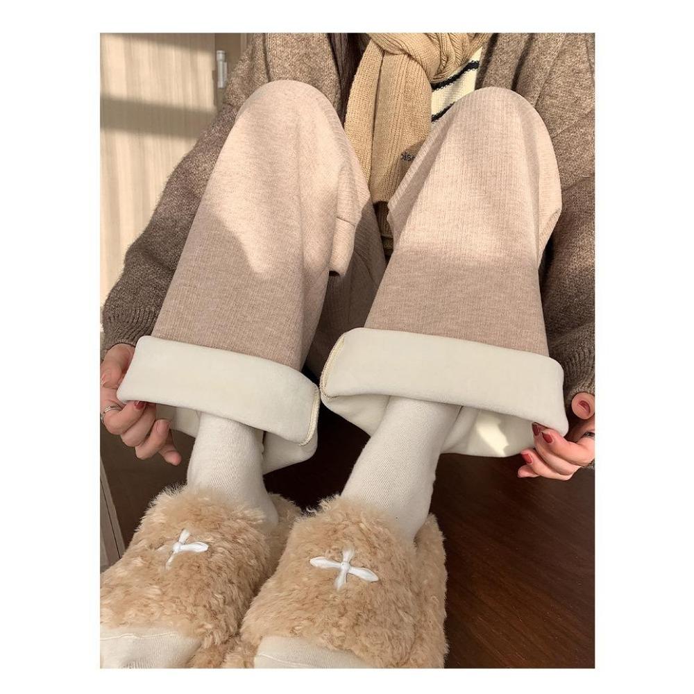 

Женские повседневные брюки. Плюшевые и утолщенные вельветовые брюки. Широкие брюки. Коричневые прямые брюки. Теплые, удобные, простые, однотонные, осень и зима. XL