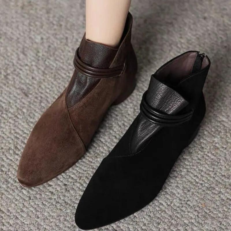 Fashion 2025 High Quality Ladies Shoes Ankle Women's Boots Classics Modern Boots Women Pointed Toe Med Heel Back Zip Shoes Women Zapatos