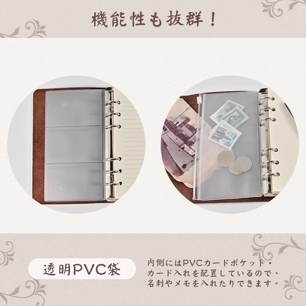 ROTERDON System Genuine 80 6 Holes Inner Diameter Standard Loose Leaf 3 Memo Card Business Office Memorandum Planner, Leather, A6, Refills, (Ring