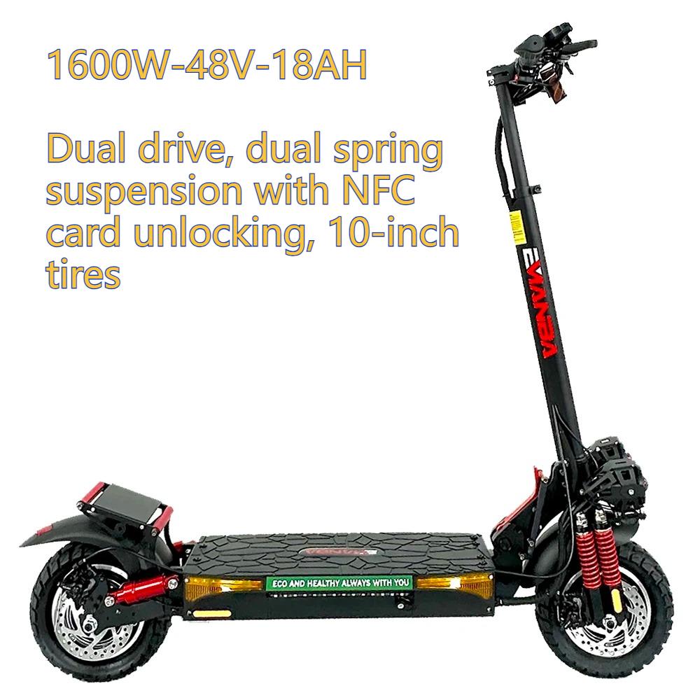 E-Scooters X4 1600W Dual Motor 48V18AH Battery Double Braking Fold Scooters Electric 10-Inch Tire Off-road Electric Scooter NFC