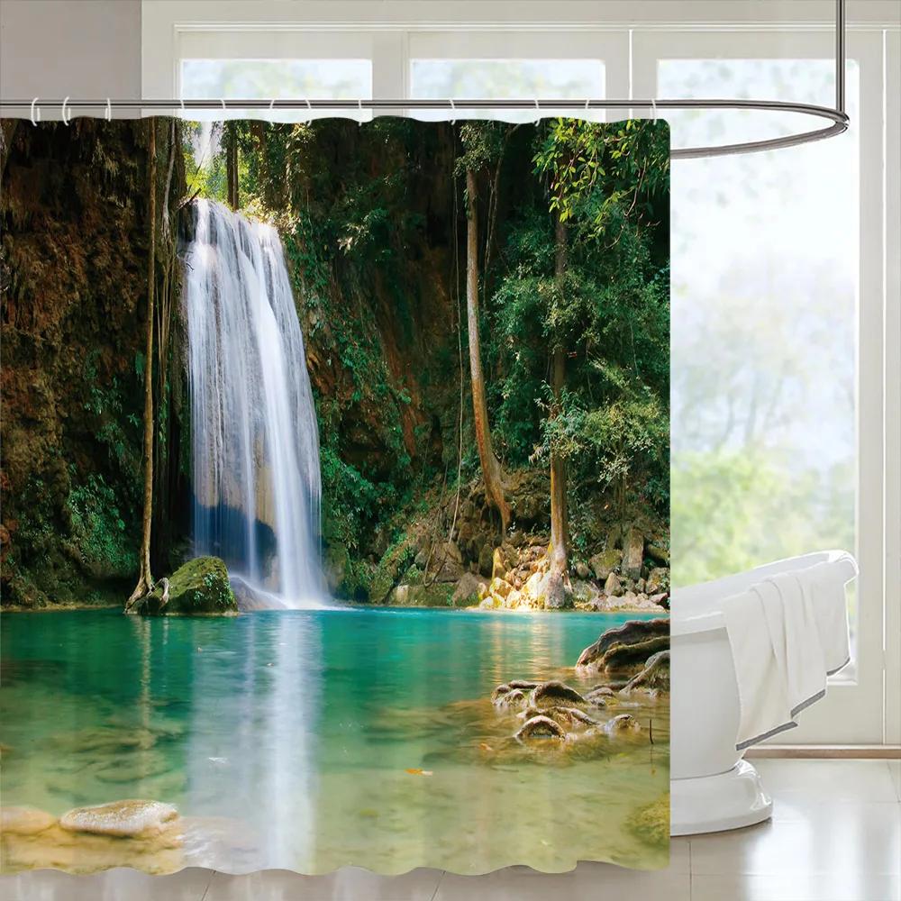 Tropical Forests Shower Curtain Aesthetic Woods Bird Fabric Bathroom Curtain Natural Scenery Home Decor Bathroom Accessories Set