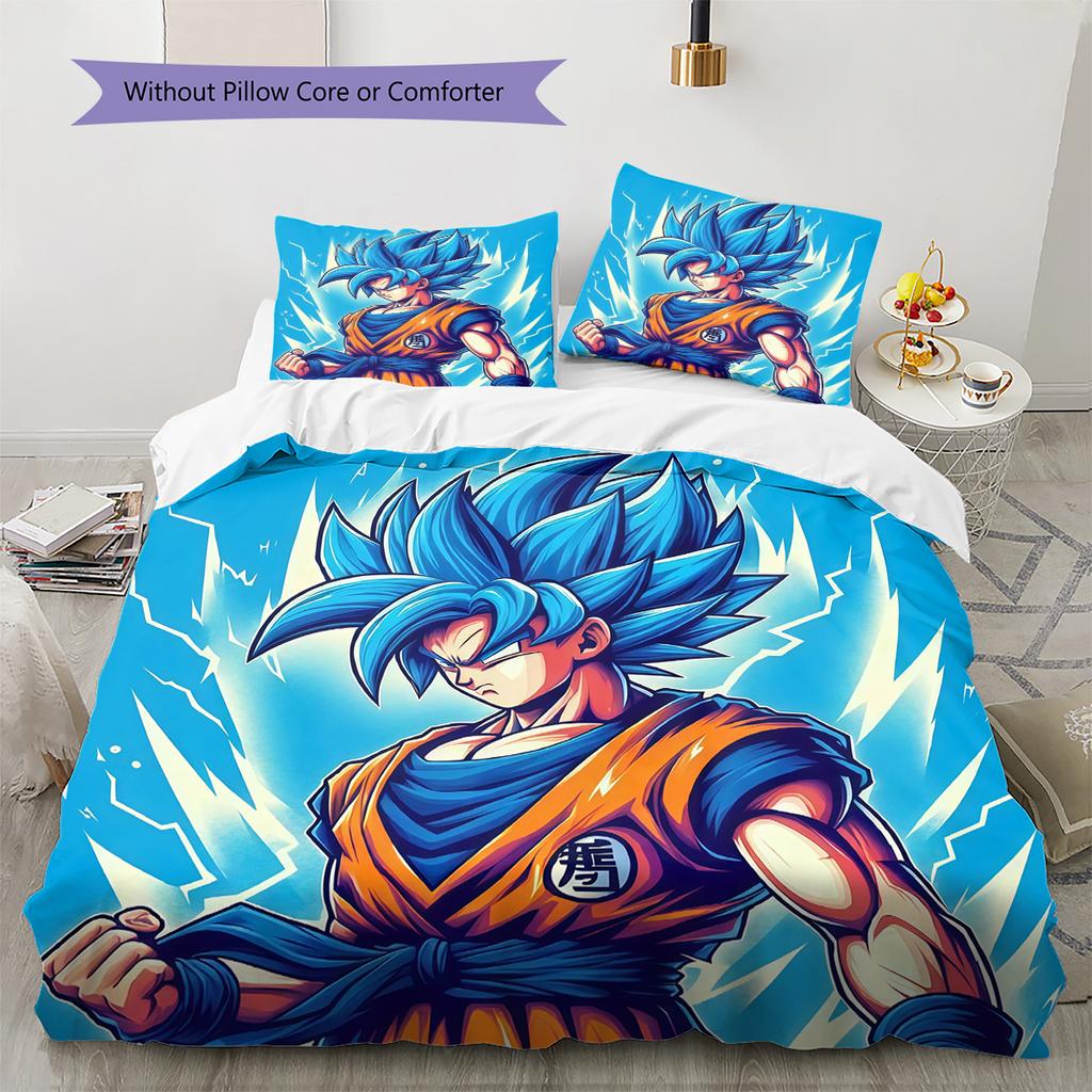 Son Goku Muster Bettwäsche Bettdecke Set Heimdekoration Geschenk (1 Bettbezug + 2 Kissenbezüge (ohne Füllung)).xwn