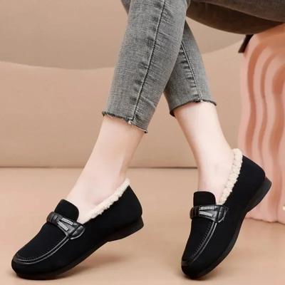 Winter New Women's Thick Casual Warm Mother Shoes Flat Non-slip Slip-on with Velvet Cotton Shoes