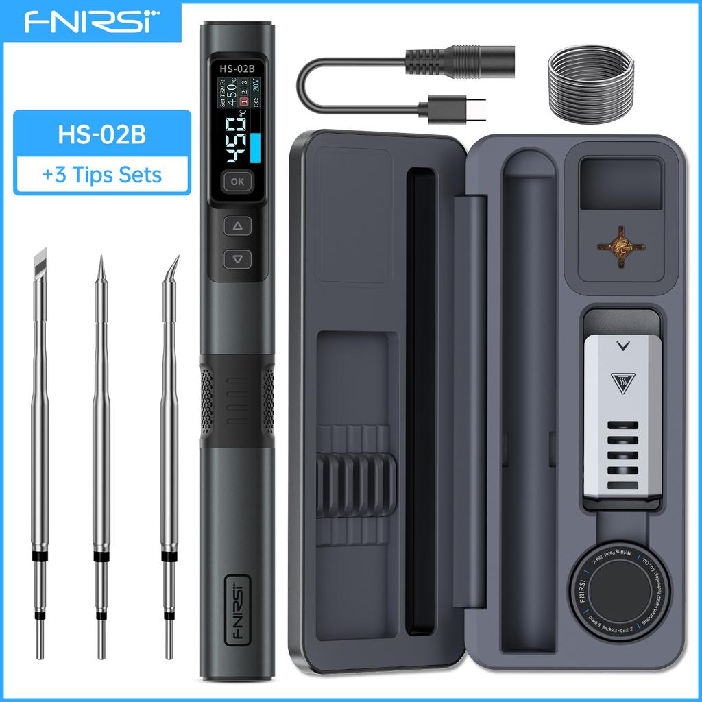 FNIRSI HS-02 Adjustable Temperature Soldering Iron DC 20V 100-450℃ Welding Solder Rework Station PD 100W Portable Repair Tool