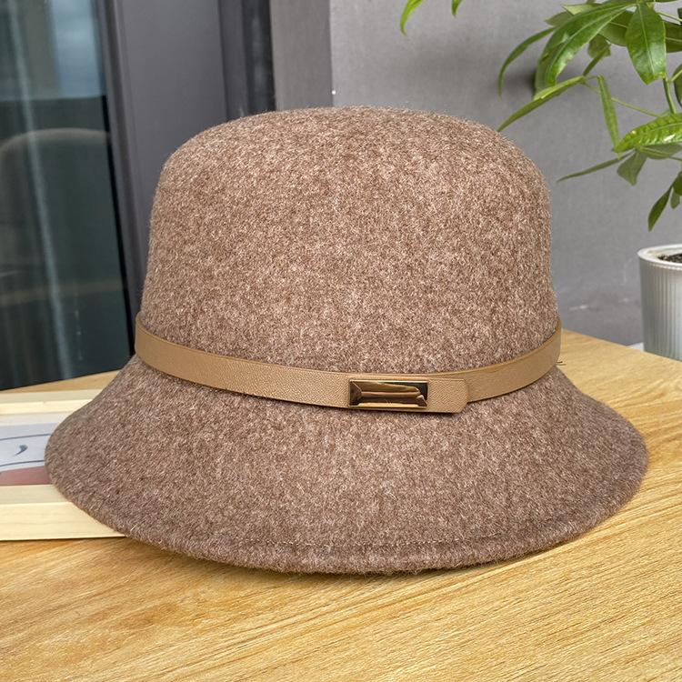 Belt Decoration Retro Elegant Basin Hat Men'S And Women'S Simple Fisherman'S Hat Woolen Fashion Hat
