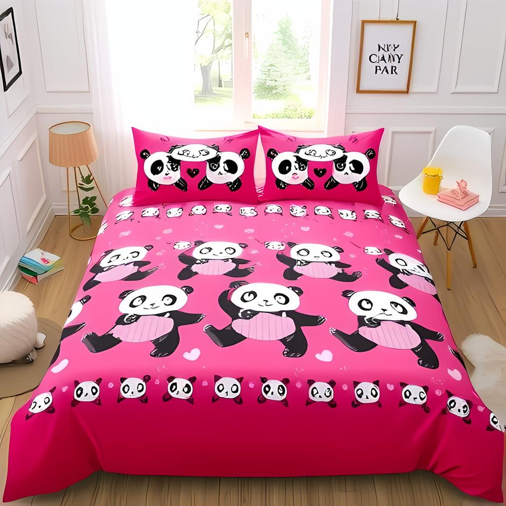 Comforter Cartoon Panda Bedding Set Adorable Animal Pattern Set Suitable For Boys And Girls Queen Size Warm Soft Breathable