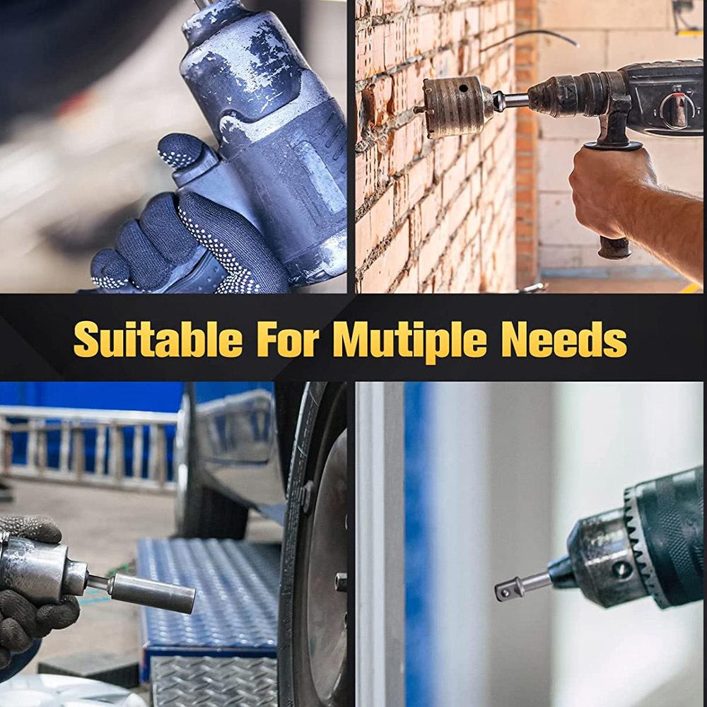 Wrench Sleeve Power Drill Socket Adapter Bits Hex Drill Nut Driver Shank 1/4 3/8 1/2 Connecting Rod Head Extension Drill Bits