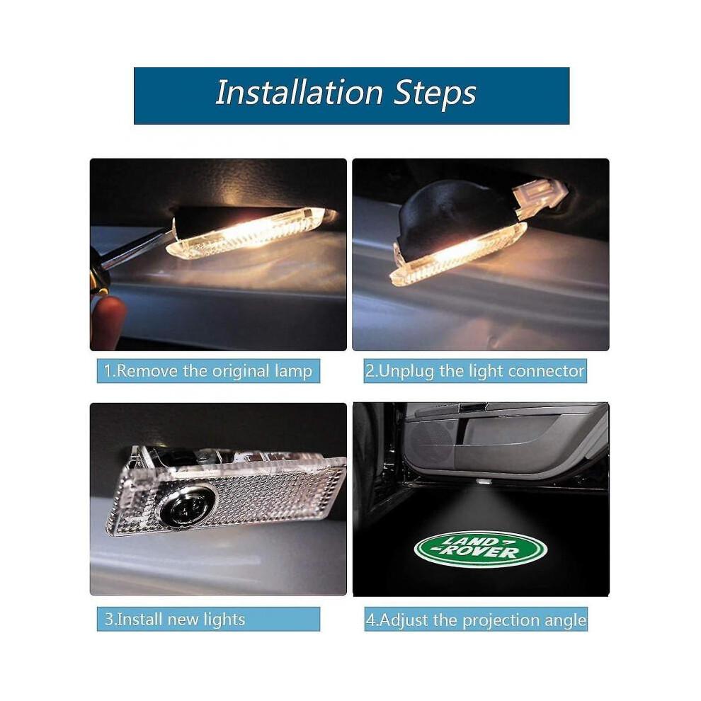 4 Piezas de Luces LED con Logo para Puerta de Coche para Land Rover, Proyector Inalámbrico 3D de Bienvenida, Sombra Fantasma Li