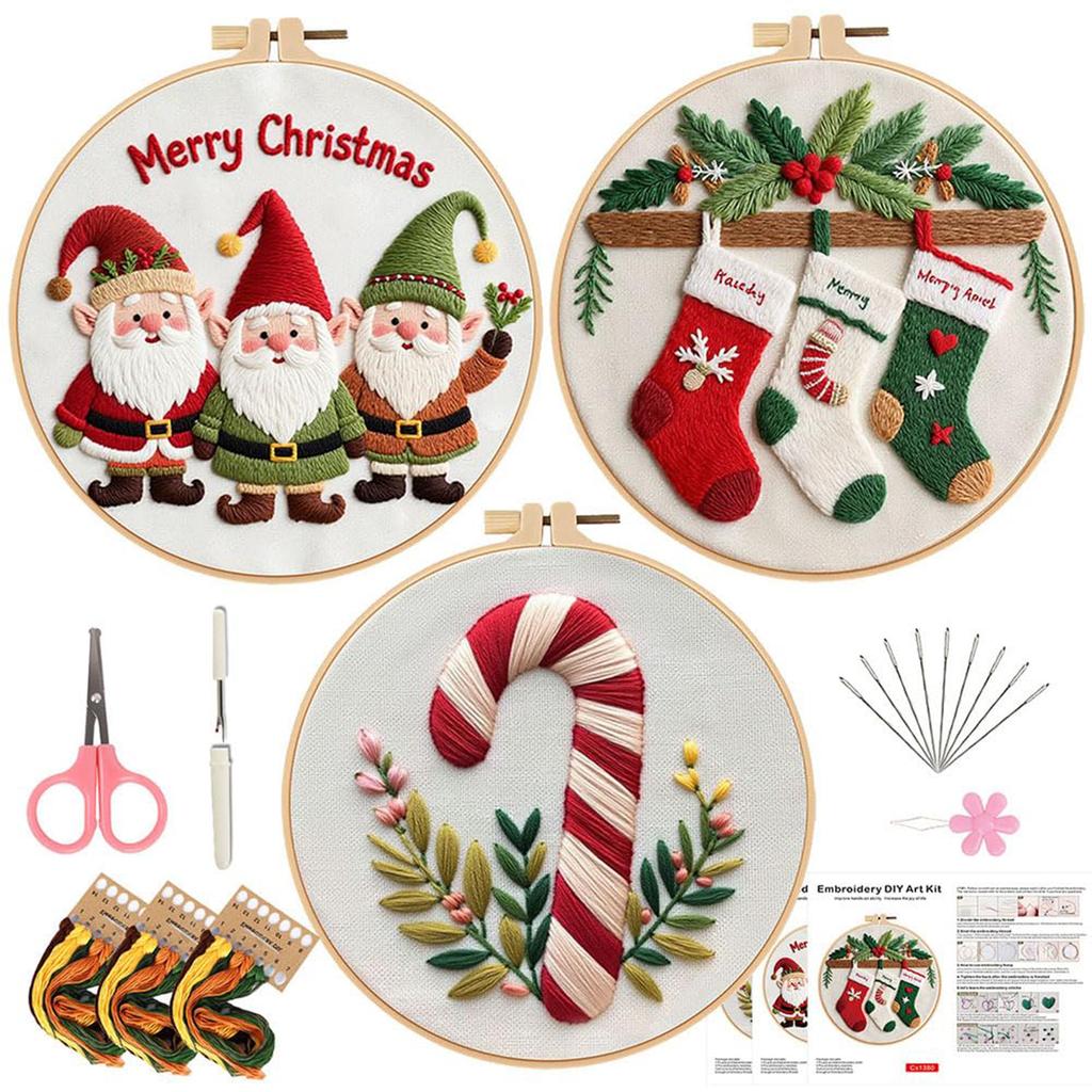Christmas Cross Stitch Kits Embroidery Kit Stamped Embroidery Stitches Practice Kit Embroidery Starter Kit for Beginners Adult