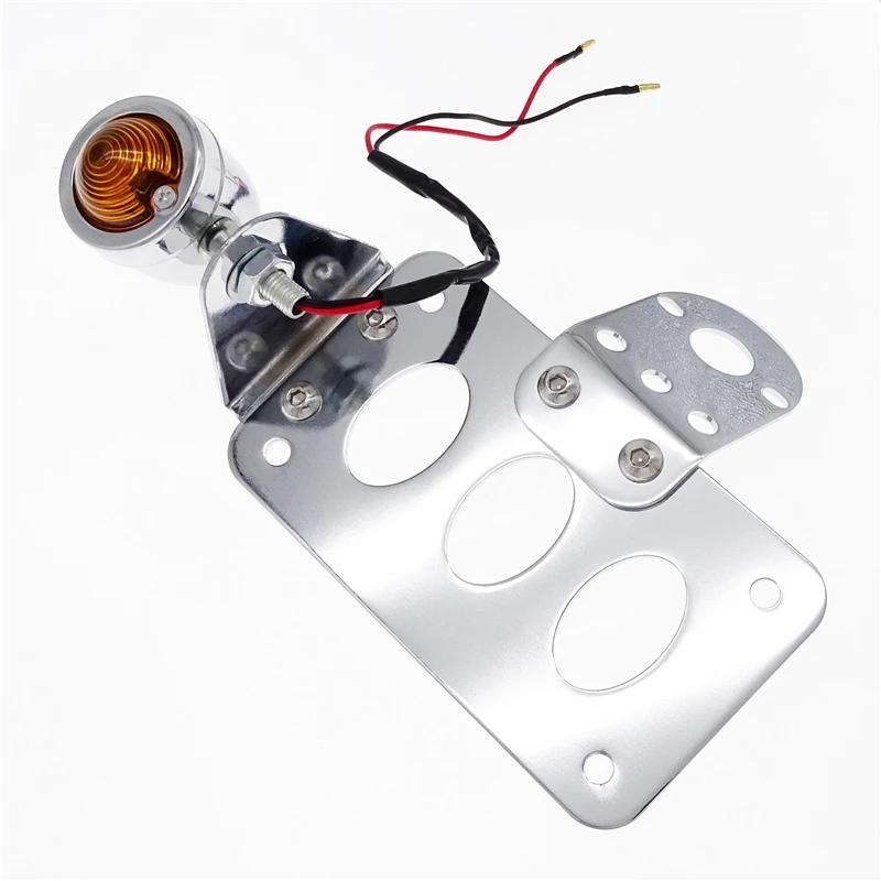 Motorcycle Side Tail Brake Light License Number Plate Light with Mount Bracket Universal for Harley Sportsters Bobber Chopper