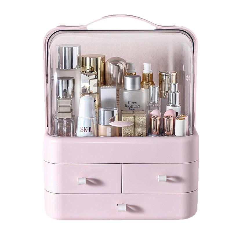 Large Capacity Multi-Layer Cosmetic Organizer: Dustproof Skincare & Lipstick Storage Box with Drawers for Desktop Dressing Tables