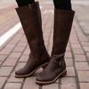 Autumn And Winter Flat-Bottomed Knight Women'S Leather Boots European And American Long Boots Belt Buckle Large Size High Boots