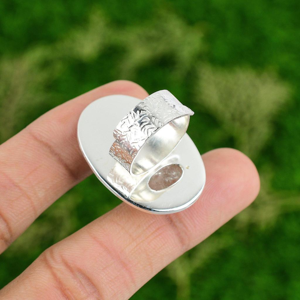 Natural Moonstone Gemstone Statement Adjustable Ring 925 Silver For Girls