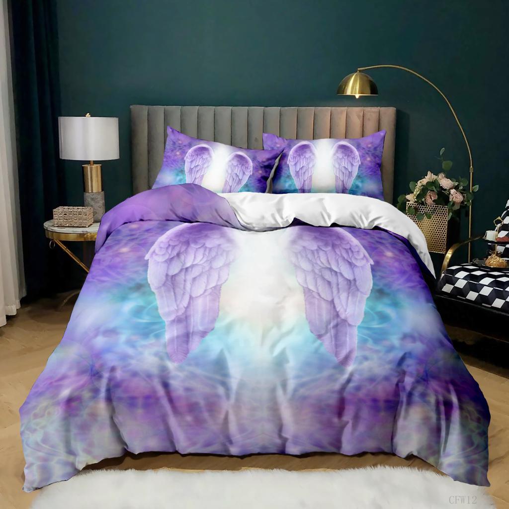 3D Starry Sky Feather Pattern Bedding Set Starry Plate Printed Quilt Cover and Pillow Case 2 or 3 Extra Large AU240 * 270 Home Decoration