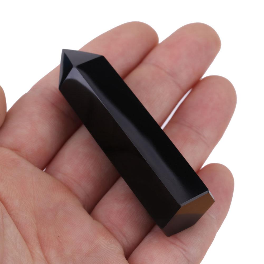 1pc Natural Black Obsidian Crystal Stone Point Healing Hexagonal Wand Column