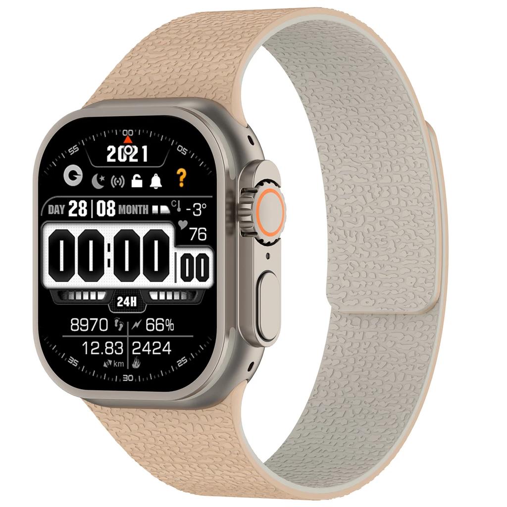 Magnetic Sport Strap For Apple Watch Ultra 3/2 49mm 38 40 41 44 45 46mm Litchi Pattern Silicone Band For Iwatch S11 10 9 8 7 SE3
