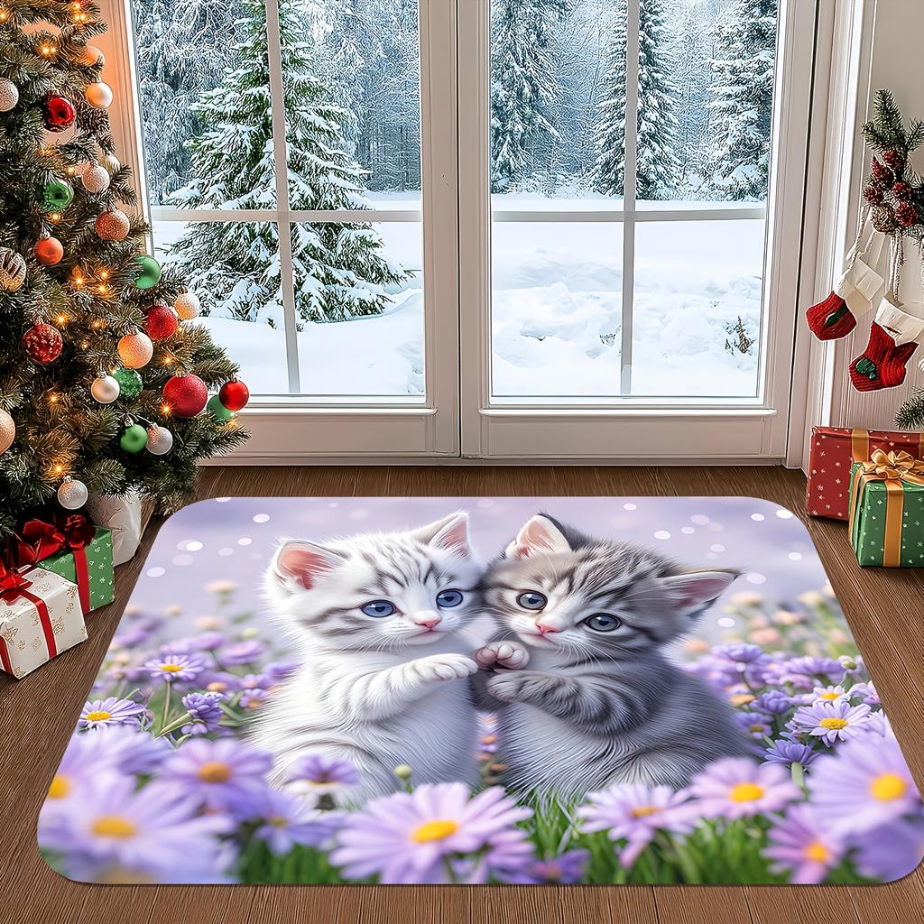 1Pcs Anti Fatigue Kitchen Rugs,  Purple Flower Print Waterproof Non-Slip Thick Cushioned Kitchen Mat Heavy Duty Comfort Standing Mat for Kitchen