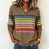 Damen Gestreiftes Reißverschluss-Vorderteil Reverskragen Langarm Sweatshirt Lässiger Pullover