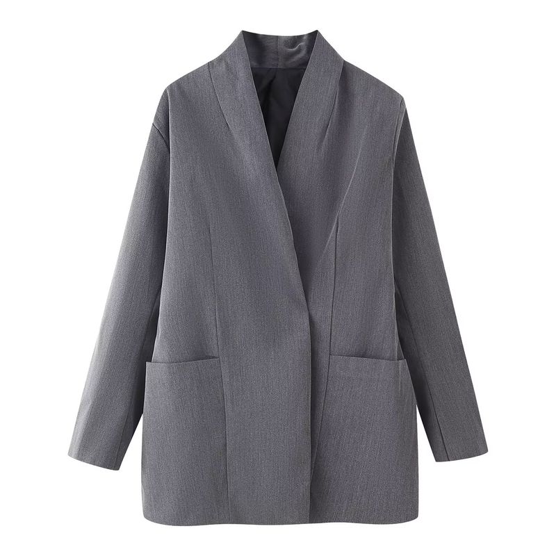 

Kaslead Новое поступление Женская одежда Модный стиль Модный Однотонный Воротник поло Рукав микро-кат Костюм Верхняя одежда Grey L