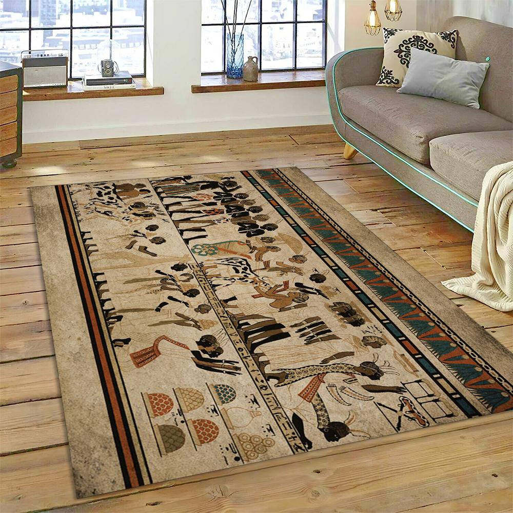 Ancient Egyptian Mythological Ideographic Sign Symbols Carpet Rug for Home Living Room Bedroom Sofa Doormat Decor,Non-slip Mat