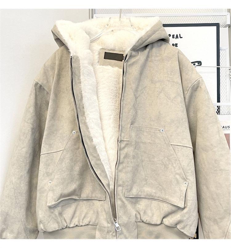 Men's Retro High Street Distressed Hooded Cotton Jacket - Winter Plus Velvet, Youth Sports Style, Warm and Trendy.