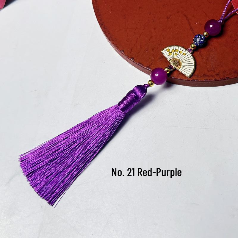 Ancient Style White Tassel Fan Pendant for Hanfu/Qipao Lapel or Phone