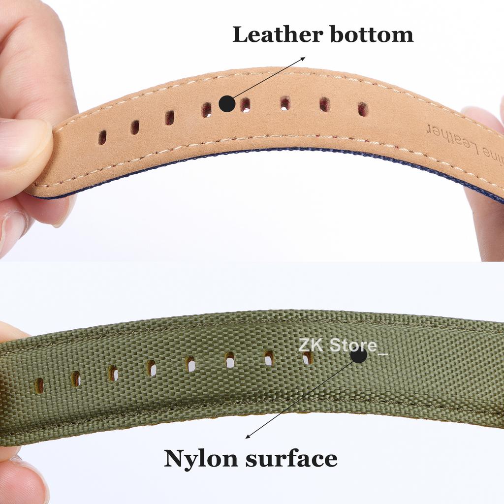 Genuine Leather Nylon Watch Band 20mm 22mm Quick Release Watch Strap for Military Rugged Thickened Ribbed Canvas Watchband Belt
