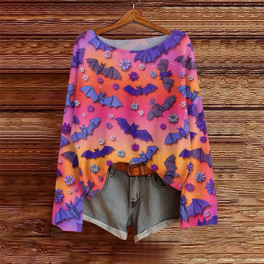 Long Sleeve Shirts For Women Print Graphic Tees Blouses Casual Plus Size Basic Tops Pullover