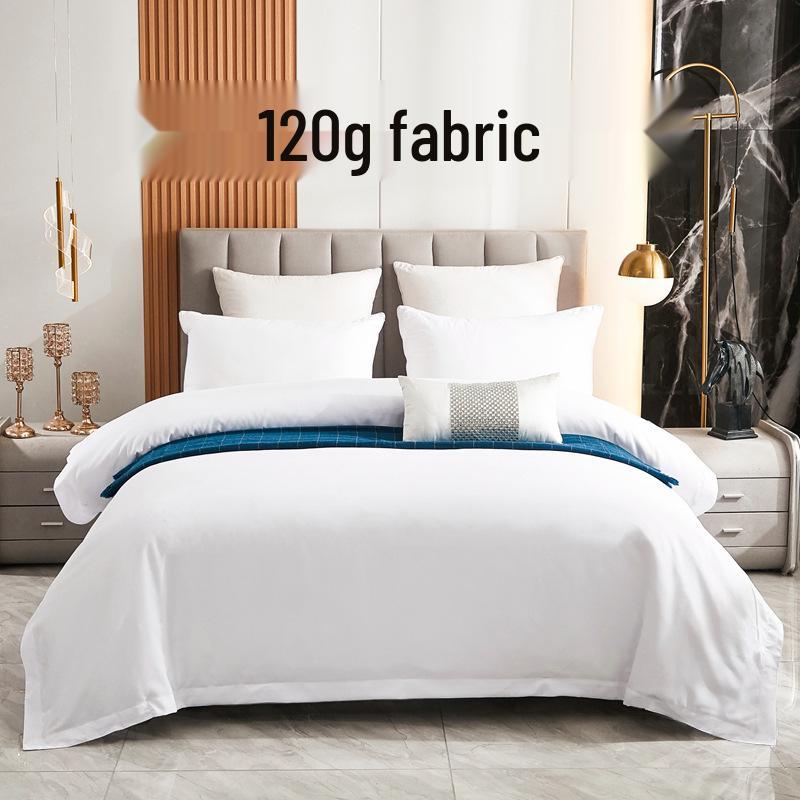 Four-Piece Brushed Cotton Bedding Set: Fitted Sheet, Flat Sheet, Pillowcase, Duvet Cover - Hotel Style for Guesthouses and B&Bs
